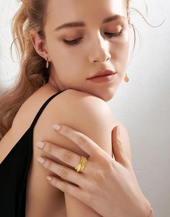Chunky Gold Rings For Women Trendy Statement Gold Ring Elegant Wedding Ring Dainty Jewelry Gift for Wife, Girlfriend, Mom Hypoallergenic, Nickel-Free - Anniversary, Birthday, Mother’s Day