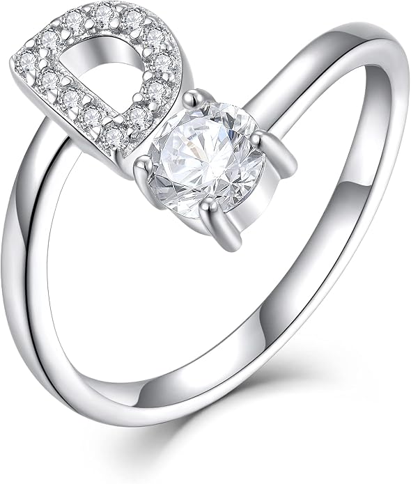 STARCHENIE Adjustable Initial Ring for Women 925 Sterling Silver Letters A-Z 26 Alphabet Rings Size 7