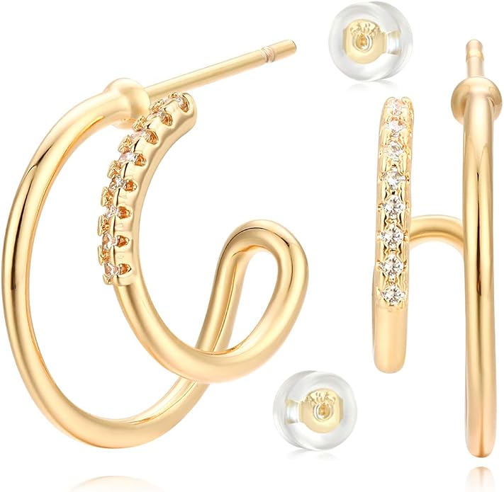 MYEARS Women Hoop Earrings Gold 14K Gold Filled Small Simple Handmade Hypoallergenic Everyday Illusion Jewelry