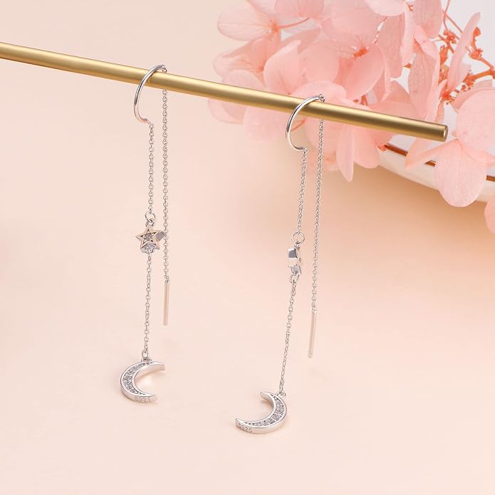 Threader Earrings Triangle Earrings Sterling Silver Created Opal Dangle Drop Long Chain Earring for Women Thread Earrings