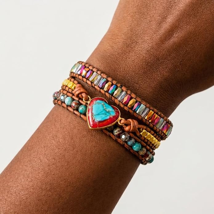 YGLINE Natural Stone Bracelet 3 Wraps Bracelet Handmade Boho Bracelet for Women Bracelet