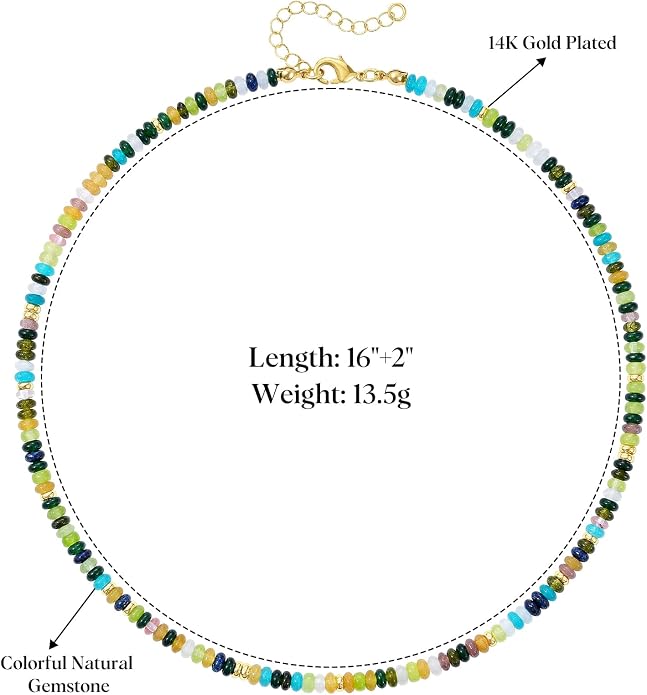 KELORIS PATH Beaded Necklace for Women, Colorful Gemstone Boho Bead Choker for Beach, Trendy Summer Natural Stone Jewelry Gifts