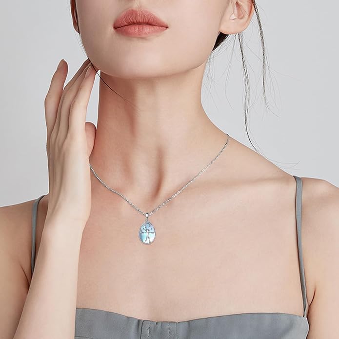 YAFEINI 925 Sterling Silver Moonstone Necklace Filigree Teardrop Pendant Necklace Jewelry for Women Girls
