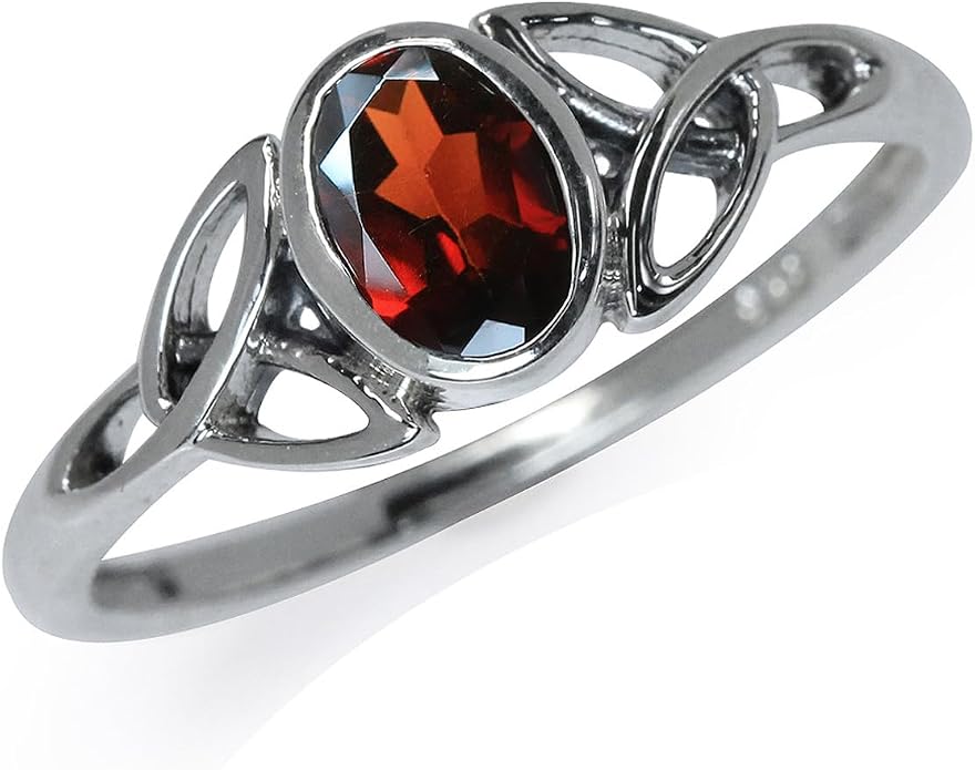 Silvershake 7x5MM Oval Shape Birthstone Gemstone White Gold Plated or 18K Yellow Gold Plated 925 Sterling Silver Triquetra Trinity Celtic Knot Solitaire Ring Jewelry for Women
