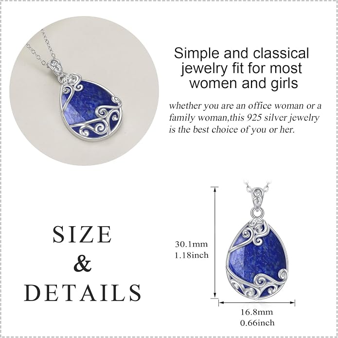 YAFEINI 925 Sterling Silver Moonstone Necklace Filigree Teardrop Pendant Necklace Jewelry for Women Girls