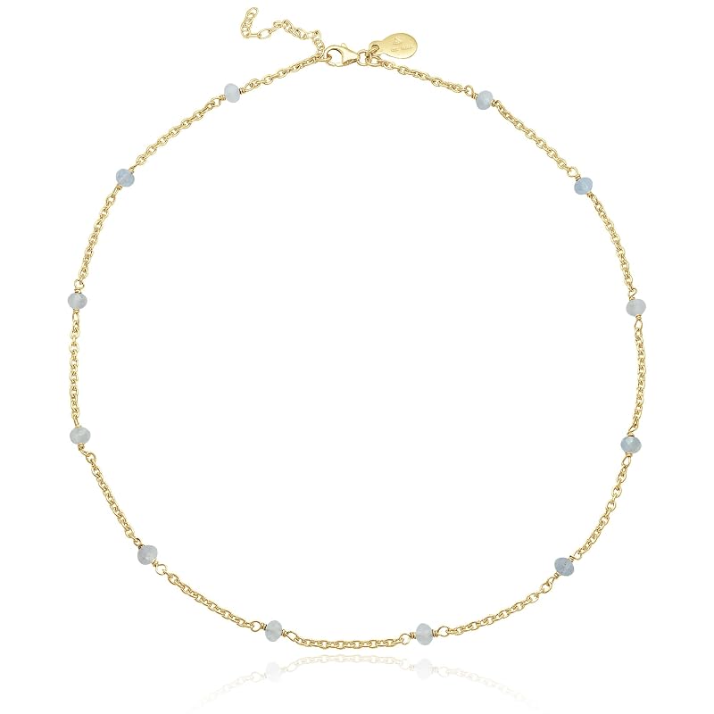 Aquamarine Necklace for Women, Premium Beaded Gold Necklaces for Women - Tarnish Free 18K Gold Vermeil Certified S925 Classic Statement Necklace Gold Jewelry for Women - Mothers Day Gifts for Mom Wife