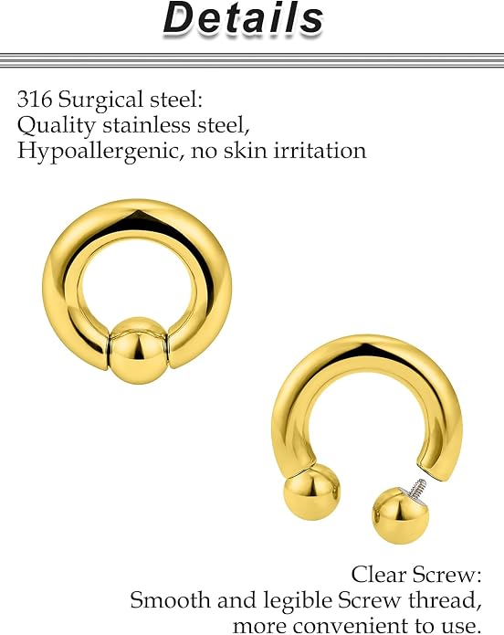 6G 8G 12G 14G 16G PA Ring Horseshoe CBR Circular Barbell 316L Surgical Steel Internally Threaded Pierced Body Jewelry for Women Inner Diameter:10mm 12mm 14mm 16mm