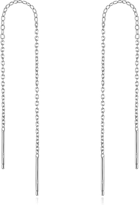 YFN Threader Earrings Sterling Silver Chain -Earrings for Women Dangle Earrings Thread Dangling Threaded Long Chain Earring Nickel Free Hypoallergenic Ear for Women