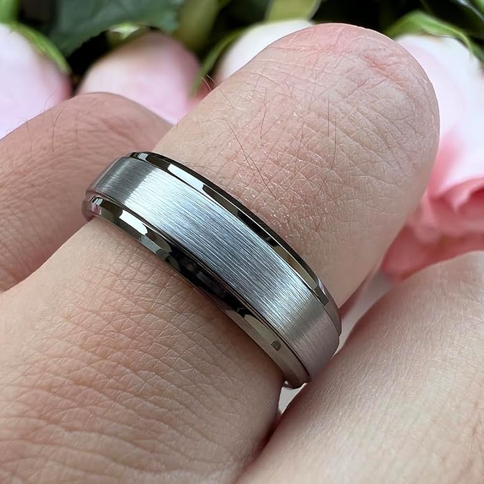 TUTISS 6mm 8mm Tungsten Rings for Men Women Fashion Engagement Wedding Bands Brushed Finish Stepped Beveled Edges Comfort Fit