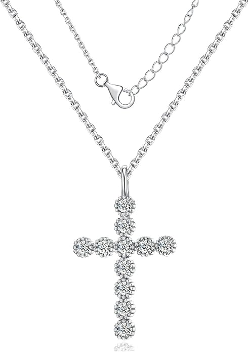 Sterling Silver Cross Necklace for Women Birthstone Religious Jewelry