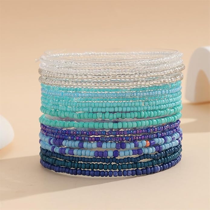 Fuqimanman2020 18Pcs Boho Stackable Beaded Bracelets for Women Colorful Handmade Multilayered Rice Beads Anklets Set Summer Beach Bohemian Jewelry Gift