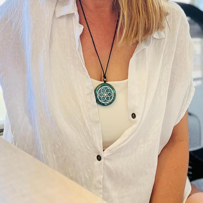 Arte Orgones Seed of Life Orgone Necklace for Women - Healing Crystals Stones with Turquoise, Moonstone, Rose Quartz - Protection SBB Coil Orgonite Pendant - Meditation, Yoga, Reiki - Handmade Design