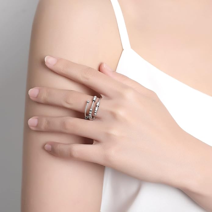 Morse Code Rings for Women, Stainless Steel Spinner Ring Fidget Rings for Anxiety Ring Morse Code Rings Inspirational Gifts Jewelry Women Birthday Graduation Gifts for Best Friends