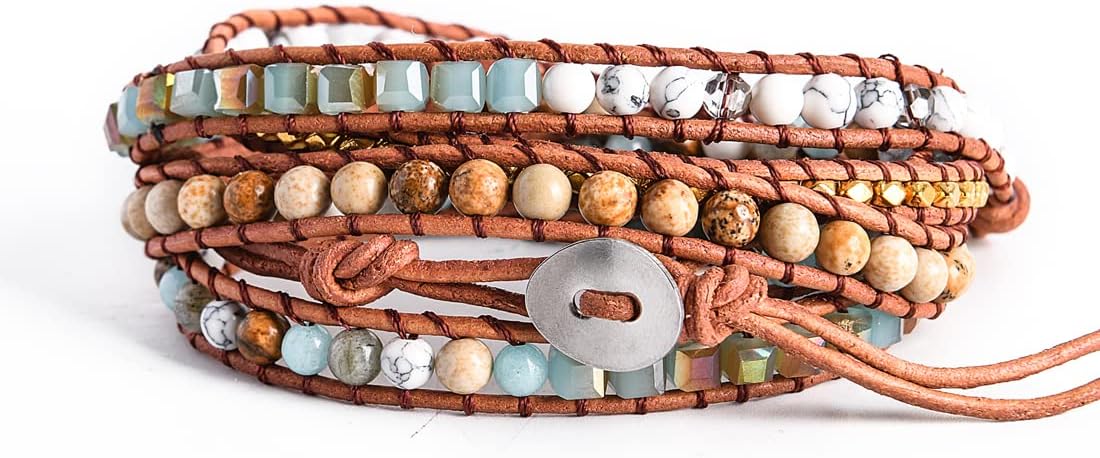YGLINE Boho Handmade Wrap Leather Tube Crystal Stone Bracelet for Women