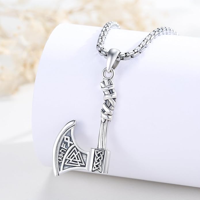 Viking Necklace 925 Sterling Silver Celtic Nordic Runes Amulet Necklace Viking Jewelry for Men Women