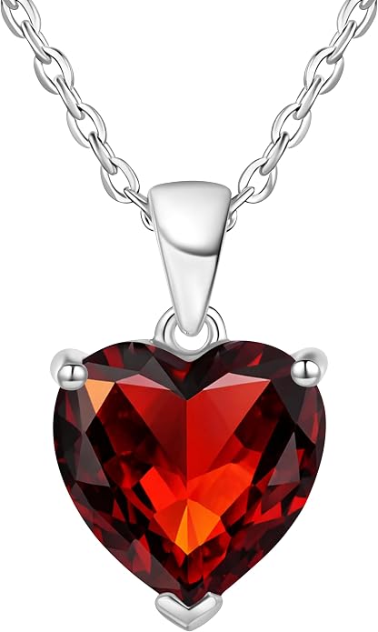 ADITA GOLD Bithstone Heart Necklace for Women with 925 Sterling Silver Chain, Simulated Birthstone Pendant, Jewelry