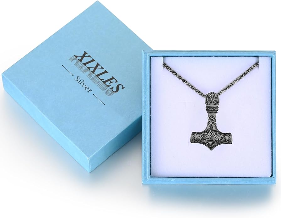 925 Sterling Silver Viking Norse Mjolnir Thor Hammer Pendant Amulet Necklaces with Gifts Box