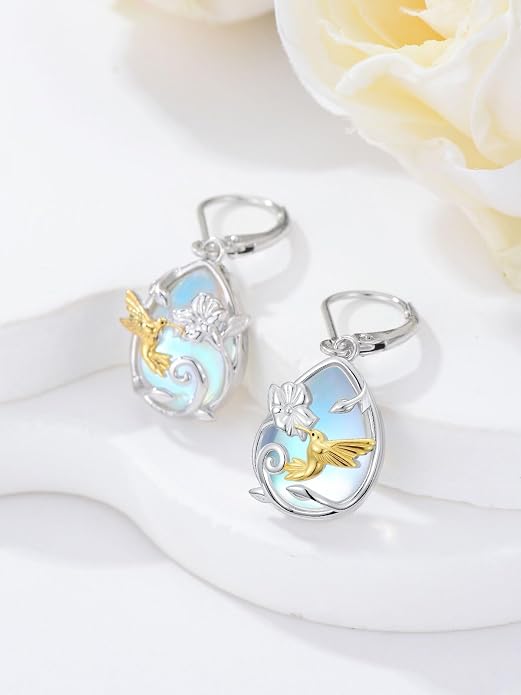 Dorunmo Moonstone Dangle Drop Earrings s925 Sterling Silver Leverback Earrings Filigree Moonstone Jewelry Birthday Gifts for Women