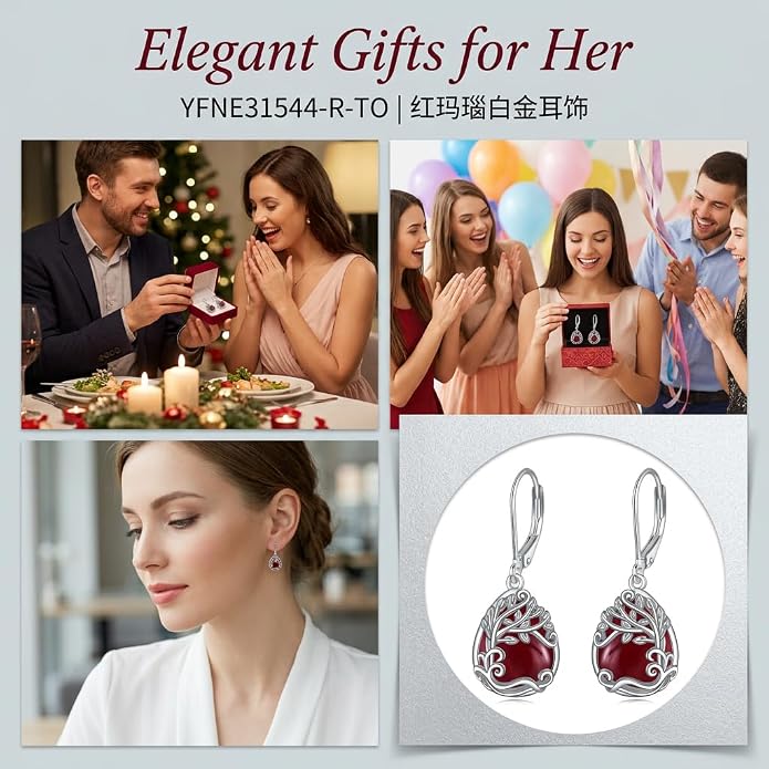 Teardrop Tree of Life/Filigree Earrings for Women Dangle Leverback Earrings Jewelry Gift Anniversary For Her