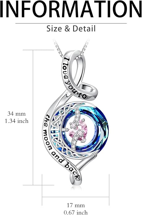 OCJ Birthstone Necklace for Women 925 Sterling Silver Moon and Star Pendant Infinity Celtic Moon Crystal Jewelry Anniversary Birthday Christmas Gift for Her Wife Girlfriend Mom Daughter