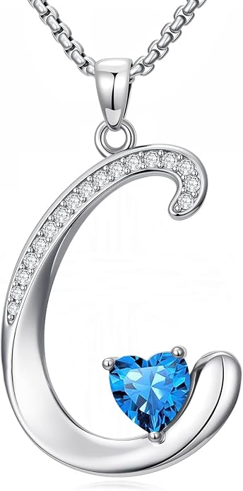 Birthday Gifts for Women Alphabet A to Z Initial Birthstone Pendant Necklaces for Women - 18k White Gold Plated Personalized Name Jewelry Anniversary Graduation Gifts for Wife Her Daughter Girlfriend(with Gift Box)