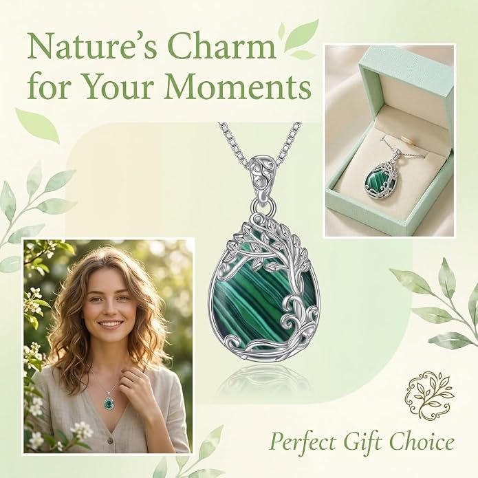 Teardrop Moonstone Necklace for Women Tree of Life/Filigree Birthstone Pendant Necklace Jewelry