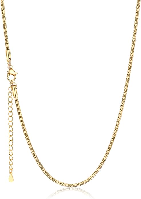 U7 Snake Necklace for Women 14K Gold Plated/Silver/Rose Gold/Black Chain Necklace Hypoallergenic, Stainless Steel Tiny Snake Chain Necklace 1/1.2/1.5/2MM, 14-30" Adjustable Minimalist Gift