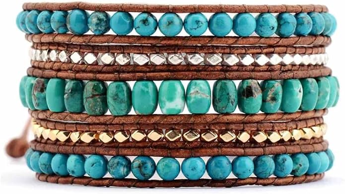 Boho Wrap Bead Bracelet for Women - Handmade Adjustable Natural Stone Beaded Bracelets Yoga Healing Bracelet Bangle Hippie Jewelry