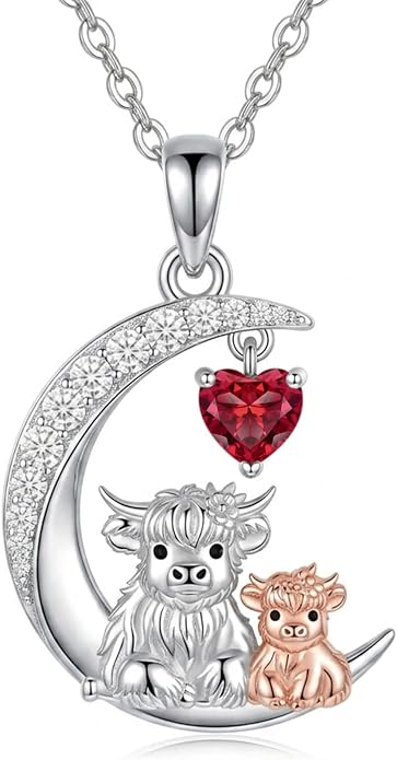 PELOVNY Teddy Bear Necklace for Women 925 Sterling Silver Bear/Highland Cow/Fox/Cat/Axolotl Birthstone Necklace Christmas Birthday Jewelry Gifts for Mom Daughter Wife Sister