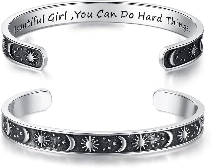 TONY & SANDY Inspirational Bracelets for Women Teen Girls Personalized Gifts for Daughter Granddaughter Mom Sister Friends Stainless Steel Engraved Cuff Birthday Easter Christmas