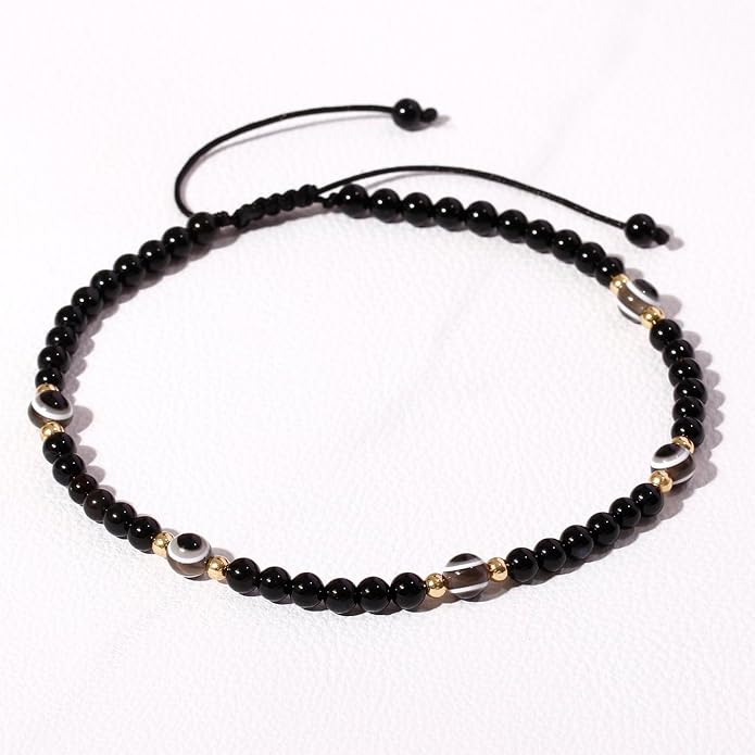 4mm Agate Beaded Anklet Evil Eye Protection Beach Foot Jewelry
