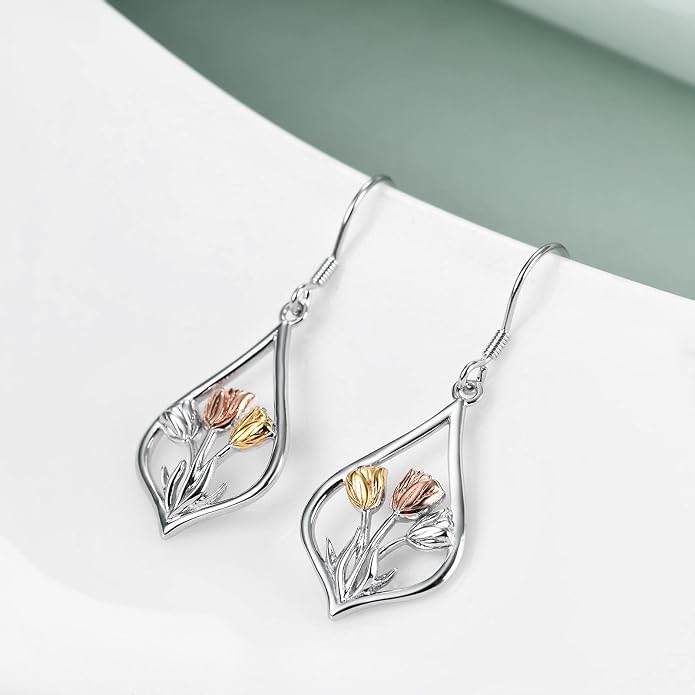 WINNICACA Sterling Silver Dangle Drop Earrings for Women Mom Flower Leverback Earrings Jewelry Christmas Anniversary Birthday Gifts