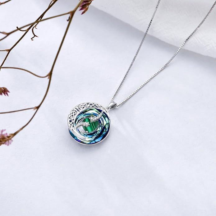 TOUPOP Birthstone Necklace 925 Sterling Silver Moon and Star Pendant Celtic Moon Jewelry with Blue Crystal Anniversary Birthday Gifts for Women Mom Wife Her