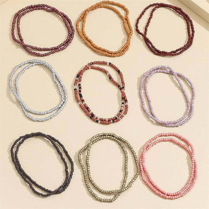 Fuqimanman2020 18Pcs Boho Stackable Beaded Bracelets for Women Colorful Handmade Multilayered Rice Beads Anklets Set Summer Beach Bohemian Jewelry Gift
