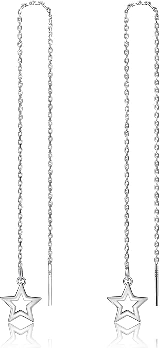 2 Pairs S925 Sterling Silver Chain Threader Earrings For Women Bar Wrap Threader Dangle Drop Earrings Lightweight Minimalist Hypoallergenic Earrings Anniversary Jewelry