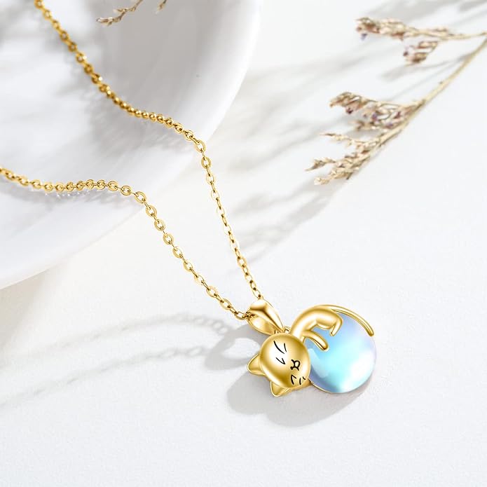 Cat Necklace Sterling Silver Cat Zircon Pendant Gothic Jewelry for Women Animal Lovers Gifts