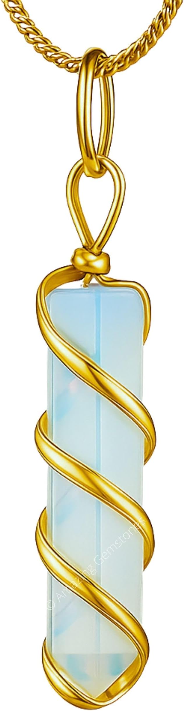 Amazing Gemstone Opalite Crystal Necklace Pendant For Women, Gold Wire Wrapped Dainty Minimalist Healing Crystal Necklaces For Men Unisex Necklace Jewelry Adjustable Chain & Leather Cord
