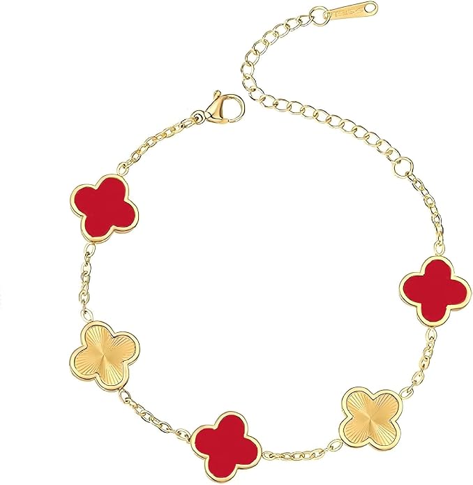 18K gold-plated mother of pearl enamel, adjustable clover lucky bracelet for women/New Year gift/Valentine's Day gift