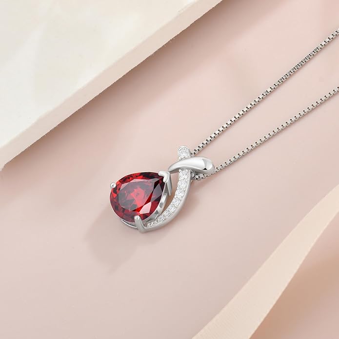 Teardrop Birthstone Necklace for Women,925 Sterling Silver Pear Cut Zircon Gemstone Pendant Necklace for Birthday Engagement Anniversary Wedding Jewelry