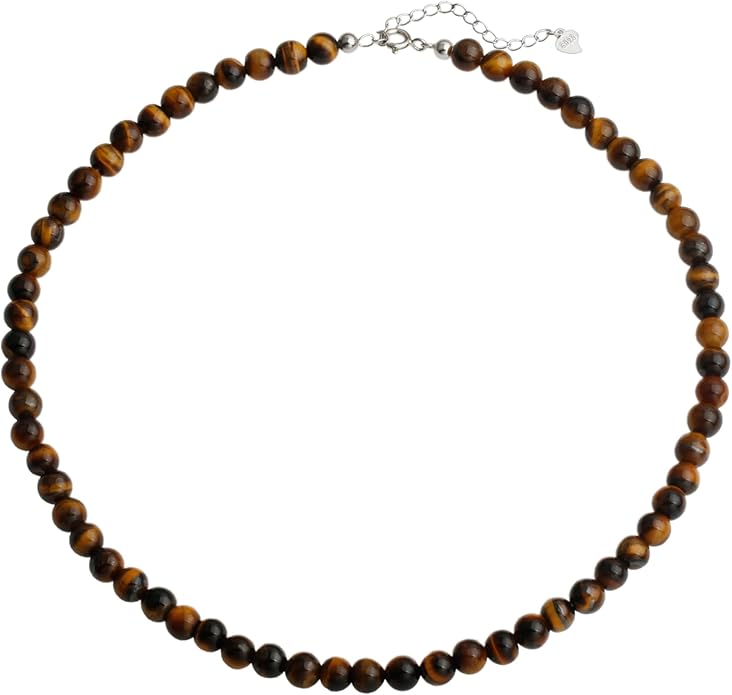Kakikaki Natural Agate Choker Necklace Sterling Silver Round Beads Strand Necklace for Women