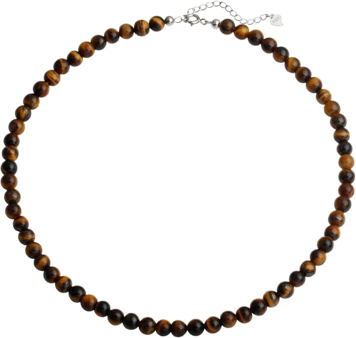Kakikaki Natural Agate Choker Necklace Sterling Silver Round Beads Strand Necklace for Women
