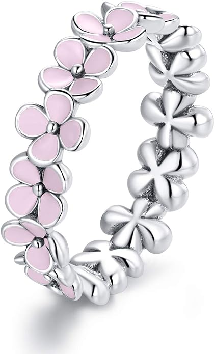 MUNDELL 925 Sterling Silver Dainty Daisy Rings Blue Flower Finger Rings for Women Stacking Promise Rings Fine Jewelry