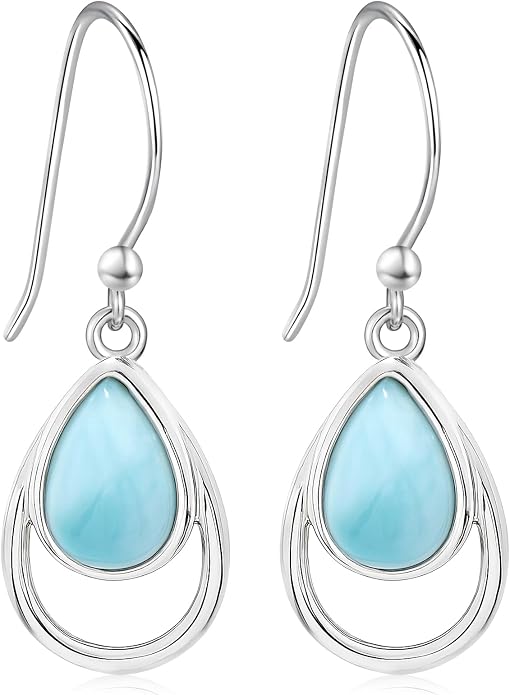 Larimar Dangle Earrings, 925 Sterling Silver Gemstone Larimar Drop Earrings for Women