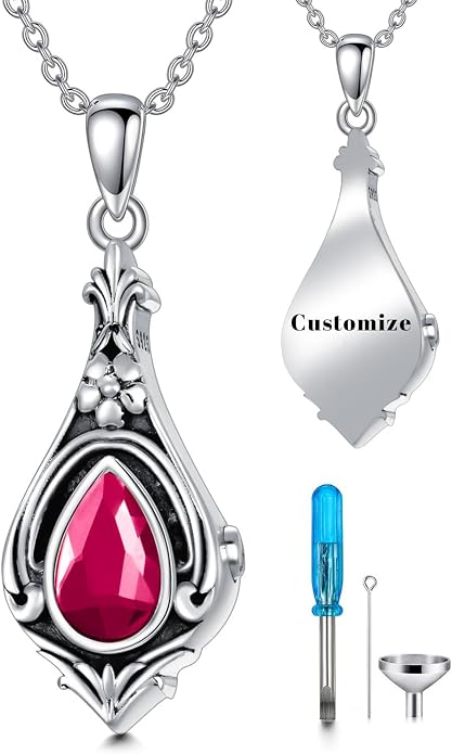 Seiyang Urn Necklace for Ashes 925 Sterling Silver with Birthstone Cremation Jewelry Keepsake Ashes Pendant Necklace Memorial Jewelry for Women Loved One
