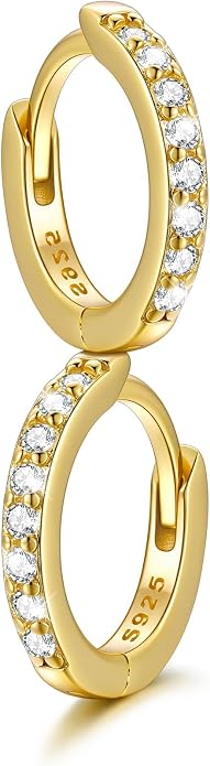 SILVERCUTE 925 Sterling Silver Huggie Hoop Earrings for Women,Hypoallergenic Small Hoop Earrings Lightweight Silver/14K Gold Hoops Cartilage Earrings for Women,8/10/12mm