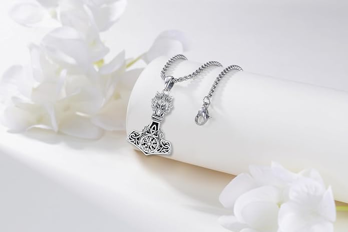 Viking Mjolnir Thors Hammer Necklace Norse Thor Talisman Amulet Pendant 925 Sterling Silver 18k Gold Plated Viking Jewelry Gifts for Men Women