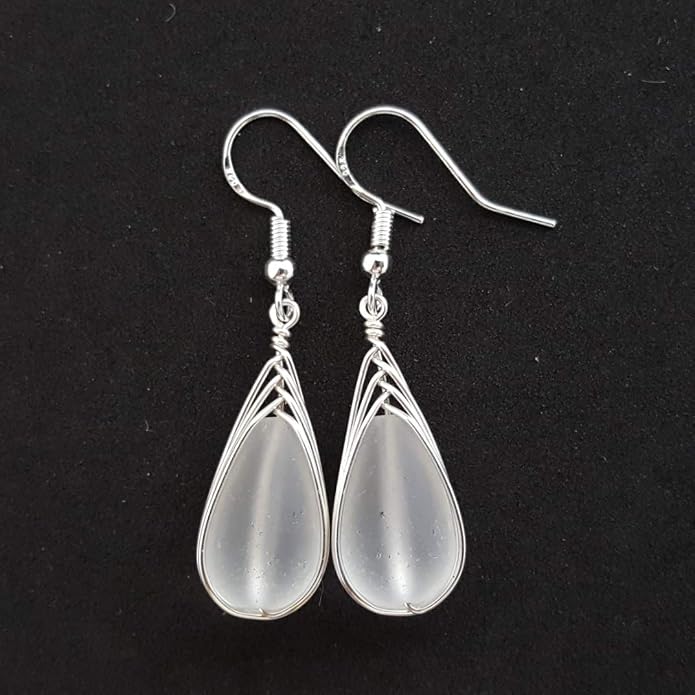 Handmade Sea Glass Earrings, Hawaiian Jewelry, Wire Braided Earrings Teardrop Earrings, Beach Jewelry Sea Glass Jewelry For Women Birthday Gift