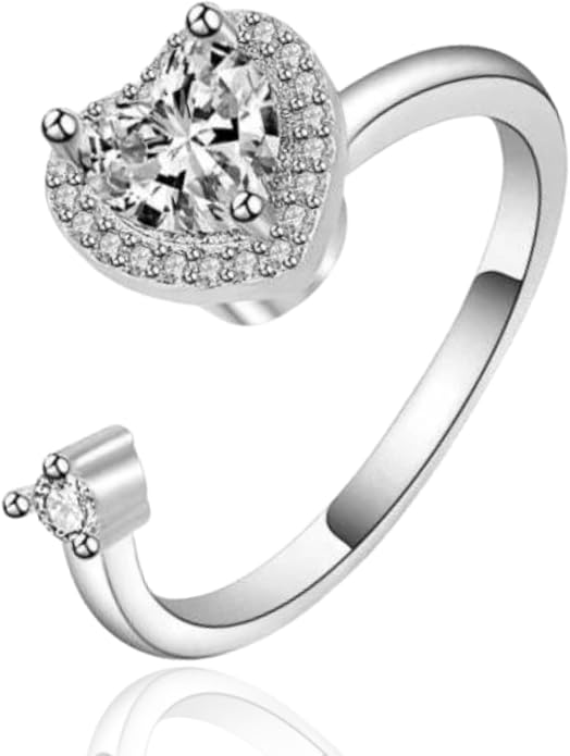 Halukakah 18K Gold/Platinum Plated Anxiety Spinning Ring: Stylish Diamond Heart Stress Relief Jewelry with Beads Spinner,Himalaya Salt Added,Size Adjustable,Gift for Women,Teens,Girls,Daughter,and Mom