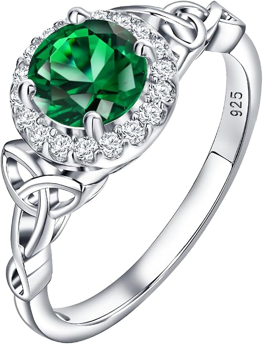 DAYBYDAY Celtic Birthstone Rings for Women 925 Sterling Silver Heart/Round/Pear/Oval Created Gemstone Moissanite Halo Engagement Promise Rings for Her Wife Birthday Anniversary Wedding Jewelry