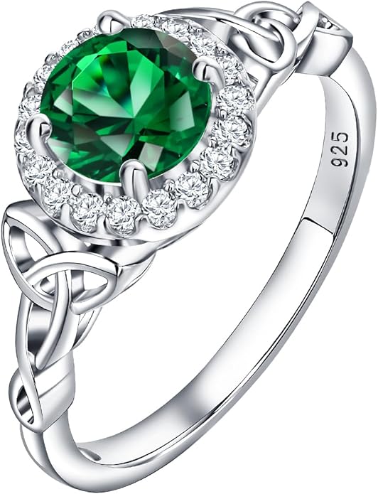 DAYBYDAY Celtic Birthstone Rings for Women 925 Sterling Silver Heart/Round/Pear/Oval Created Gemstone Moissanite Halo Engagement Promise Rings for Her Wife Birthday Anniversary Wedding Jewelry